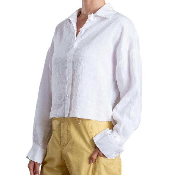 Pharaoh Collection Esme Crop Shirt in French Linen Size 4/XL NWT - Picture 2 of 6